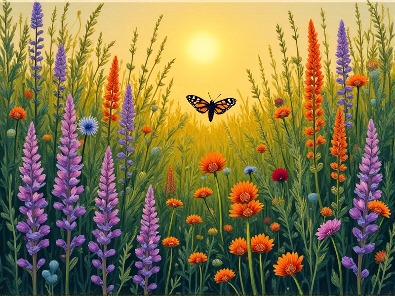 A thriving patchwork of flowering cover crops including phacelia, buckwheat, and red clover attracting bees and butterflies. The scene highlights biodiversity, pollinator support, and soil regeneration under golden afternoon light, with rich textures and colors symbolizing ecological balance.