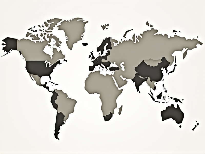 A world map overlay showing regional greywater regulations, with color-coded zones indicating strict, moderate, and lenient policies. The art style is minimalist, using muted earth tones and icons like water droplets and checkmarks. Key countries like the U.S., Germany, and Australia are highlighted.