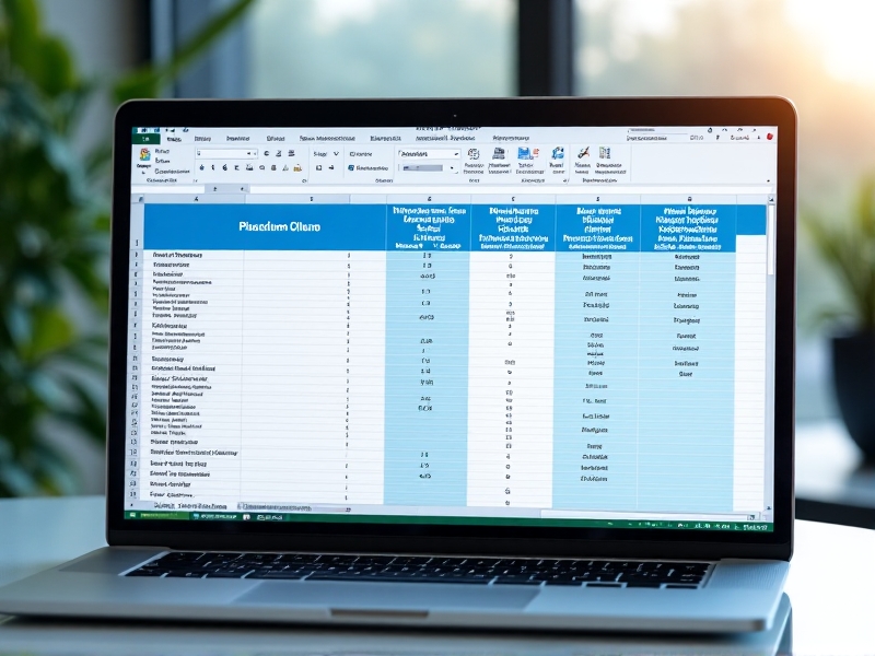 A clean, modern spreadsheet interface on a laptop screen, displaying columns for nitrogen, phosphorus, and potassium levels. The design features minimalist blue and white themes with subtle gridlines, evoking a professional yet user-friendly tool for data management.