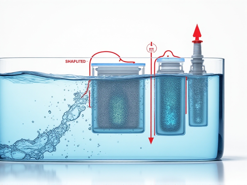 A cross-sectional technical illustration of an ice bath filtration system, showing water flow through layered mechanical filters, UV-C light chambers, and chemical dispensers. Labels highlight components in vibrant colors against a white background, with arrows indicating circulation pathways.