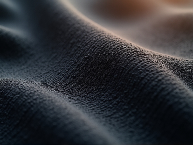 A close-up of neoprene fabric showing its textured, bubbled surface in dark gray, with faint reflections from studio lighting. The image conveys durability and flexibility, highlighting the material’s unique structure and modern industrial design.