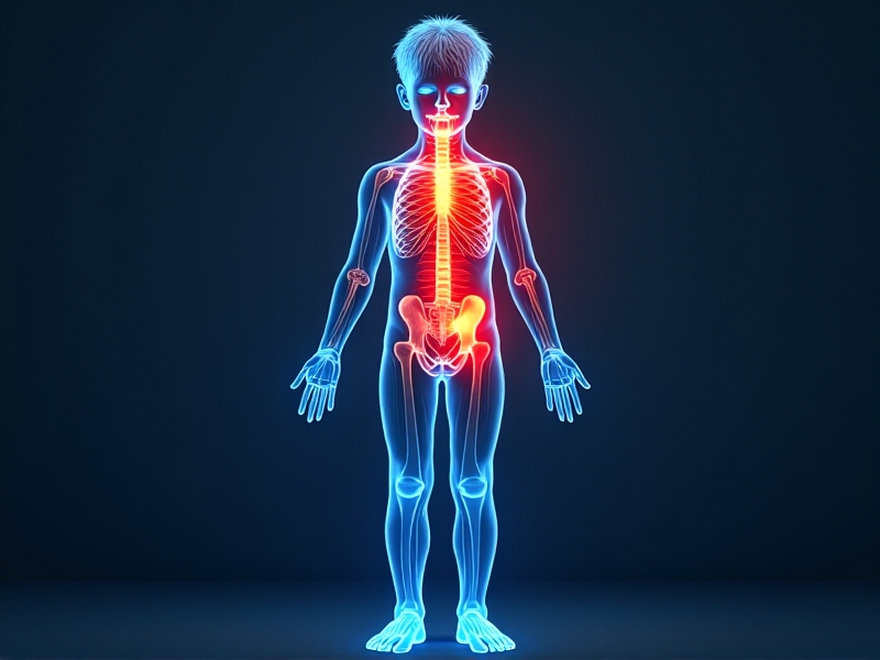 An anatomical illustration of a child's body with heat zones highlighted in red and blue, showing heat retention in the core and heat loss from extremities. Medical chalkboard-style diagram with labels, cool tones, and a scientific aesthetic.
