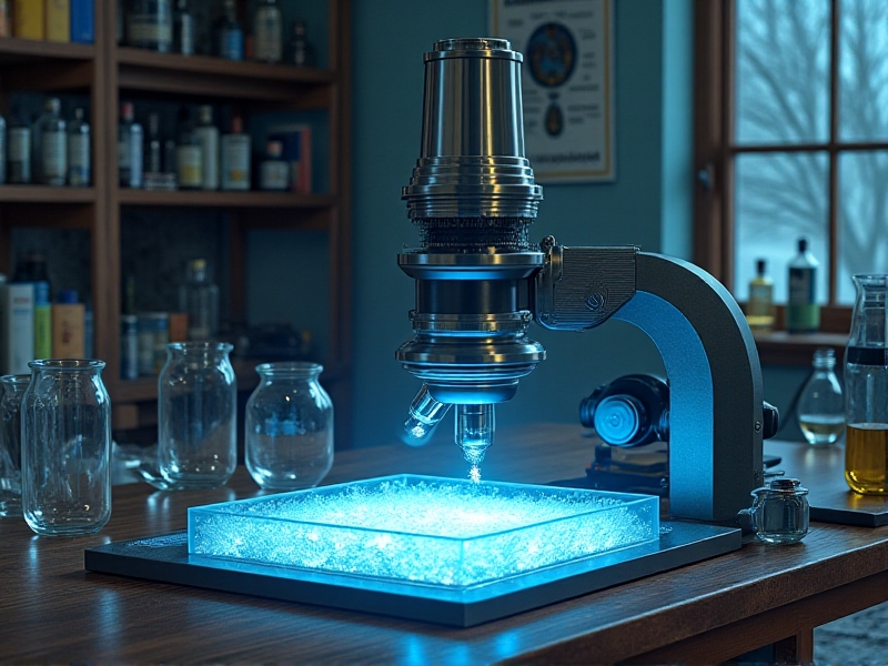 A retro-style scientific illustration of a 1980s laboratory, featuring a silver microscope examining a frost-covered petri dish. Cold shock protein samples glow with a faint blue luminescence under chilled blue lighting, evoking a sense of historical scientific discovery.