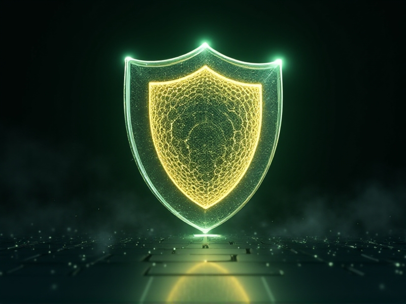 A transparent shield icon filled with glowing honeycomb patterns protects a smartphone and laptop from shadowy data-harvesting bots. The digital artwork features metallic textures and green/amber gradients, symbolizing cybersecurity in a privacy-focused context.