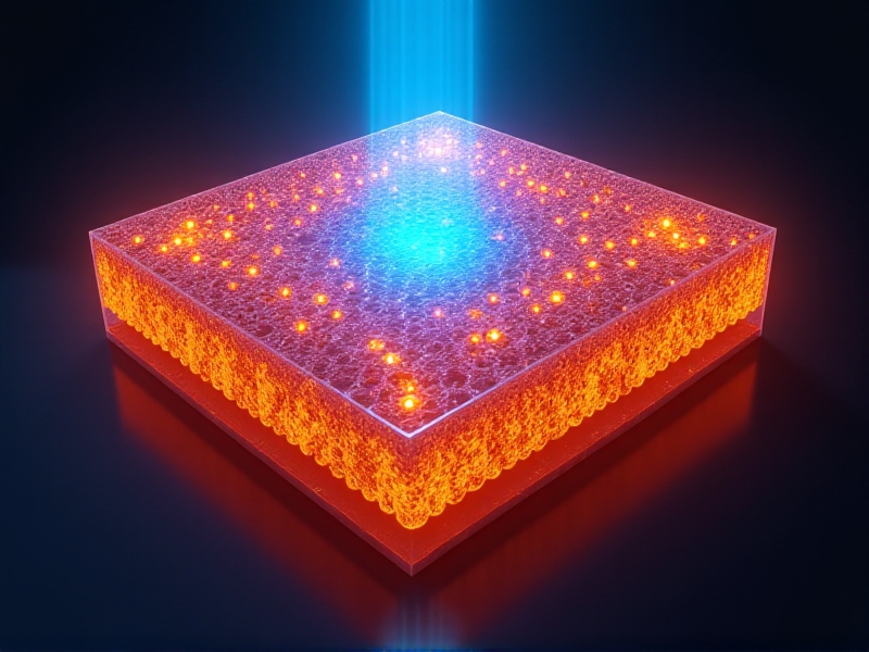 Cross-section technical illustration of hive showing blue laser grid scanning hexagonal comb cells, microscopic pathogens glowing red before disintegrating. Digital art style with holographic UI elements displaying wavelength metrics. Keywords: laser disinfection, photonic sterilization