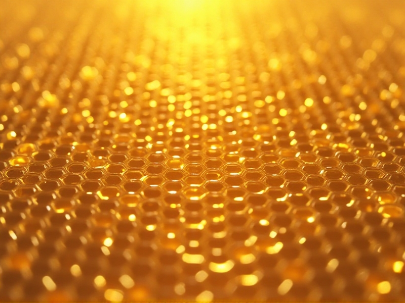 A 3D rendered visualization of bio-based phase-change material microstructure: golden-yellow fatty acid molecules arranged in crystalline lattices, interspersed with hexagonal graphene sheets. Molecular bonds glow faintly under a microscope-like perspective, emphasizing sustainable material science.