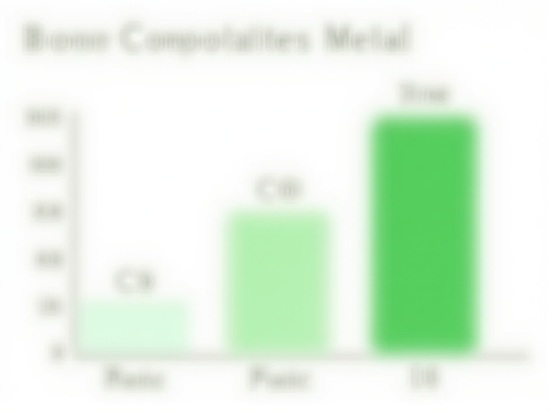 A bar graph comparing bio-composites, plastic, and metal in categories like weight, CO2 emissions, and UV resistance, with bio-composites highlighted in green tones against neutral backgrounds, emphasizing eco-friendly advantages.
