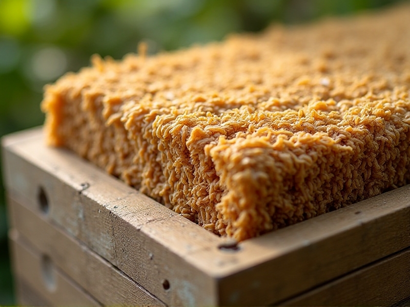 Close-up of a compostable hive wrap made from woven hemp fibers, earthy tones, textured surface, natural sunlight highlighting sustainable material details, emphasizing eco-friendly beekeeping solutions.
